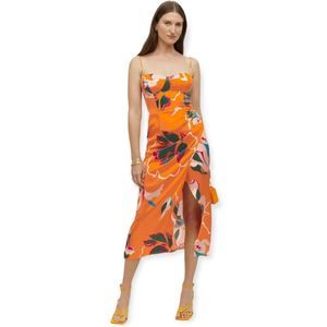 Reformation Marguerite Silk Midi Dress In Electra Floral Orange